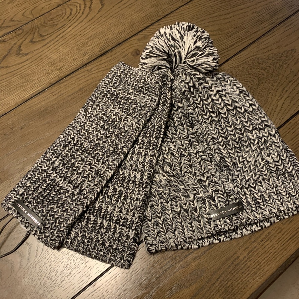 Rebecca Minkoff beanie and matching arm warmers